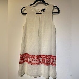 C Luce White Linen Blend Dress with Embroidery Small